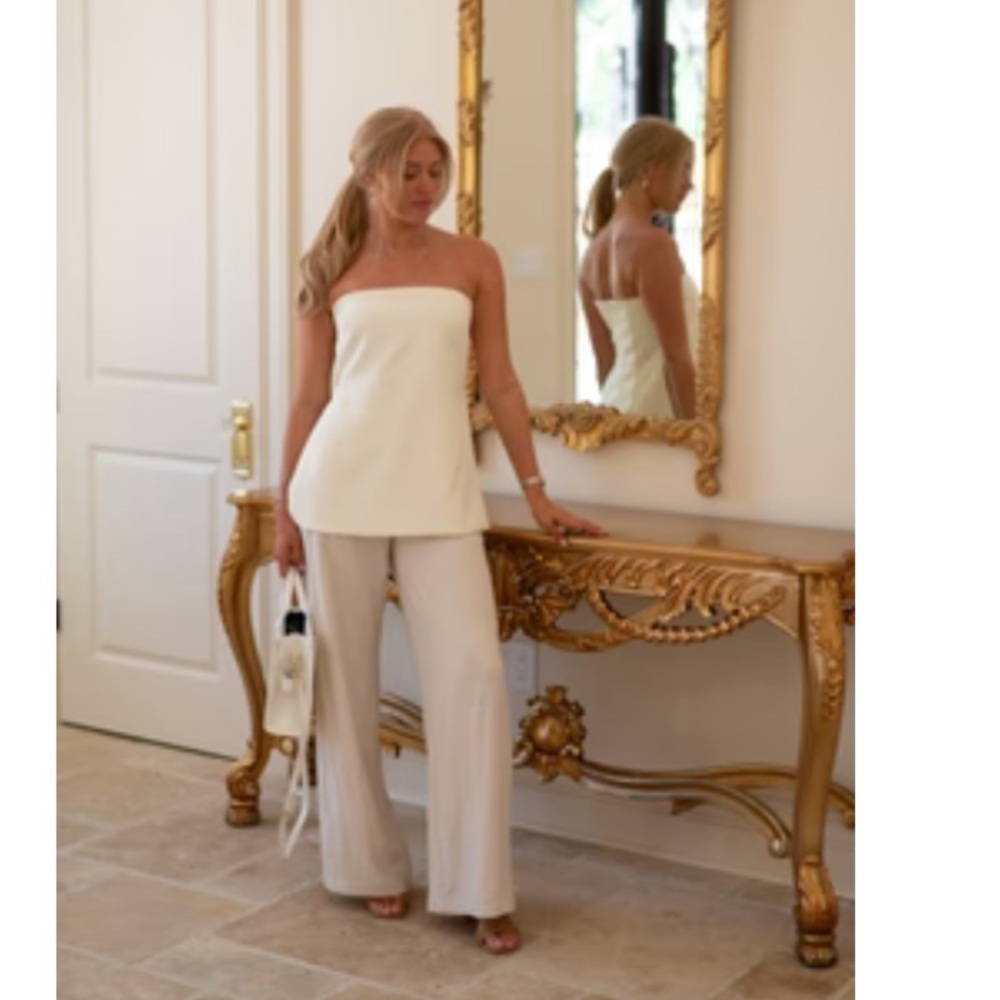 These Three Boutique Linen Ivory Strapless Top Medium
